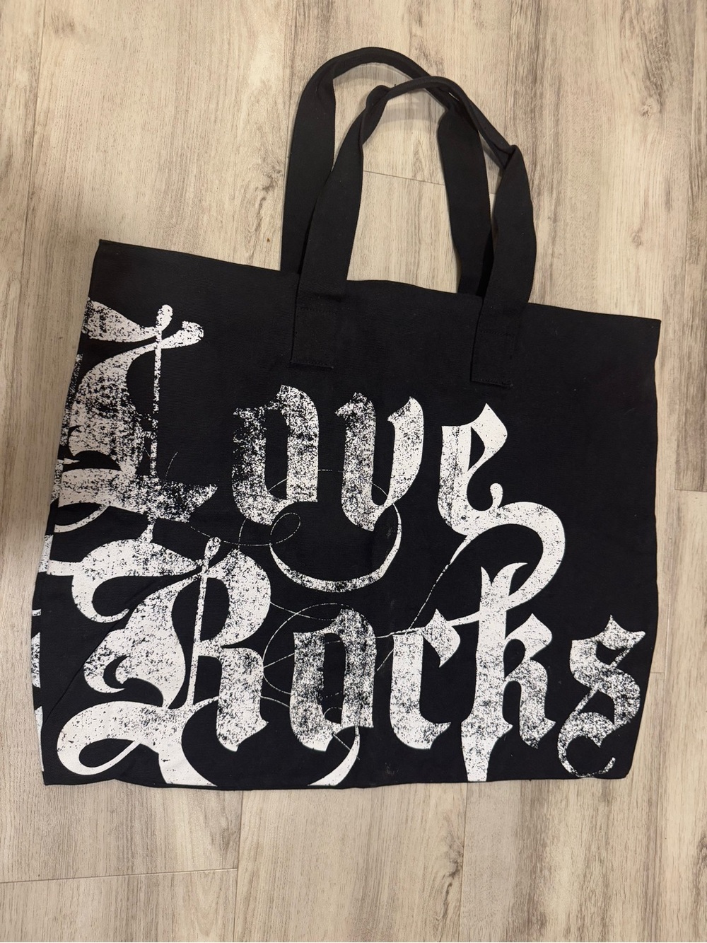 Victoria Secret Black "Love Rocks" Graphic Oversized Canvas Tote Bag